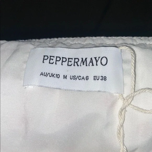 PEPPERMAYO Total Bliss Shirred Off-Shoulder White Floral Mini Dresses - Picture 8 of 8